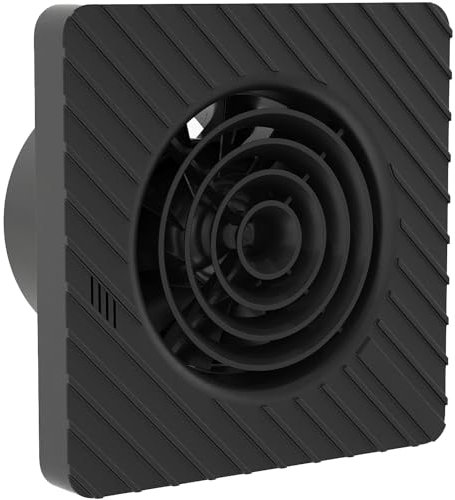 Pebble Grey Silent Bathroom Extractor Fan with Timer and Humidistat 4 Inch 100mm IP45 Rated – Wave Black Bathroom Fan Extractor for Shower Exhaust, Toilet Vent, Wall or Ceiling Mount Moisture Control