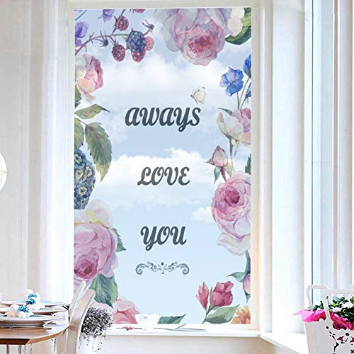 Sichtschutzfolie 3D Fensterfolie Glasdekorfolie PVC für Badezimmer Kinderzimmer Küche,Schlafzimmer Wohnzimmer Esszimmer Büro Hotels Klassenzimmer 44.5cmx300cmRosen