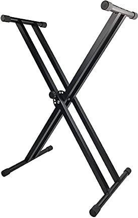 COMETX Keyboardständer X-Style Piano Keyboard Ständer Verstellbarer und tragbarer Heavy Duty Musikständer mit Befestigungsriemen Schwarz