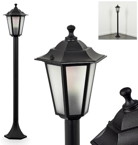 HOFSTEIN Außenstehleuchte Loria, Außenwegeleuchte aus Metall/Milchglas in Schwarz, Wechselscheiben Klar, Wegeleuchte im Landhaus/Antik/Retro/Vintage-Design für Garten, Terrasse, Höhe 99 cm, E27, IP44