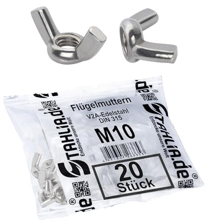 Stahlia Flügelmutter M10 Edelstahl Muttern Set (20 Stück) Gewindemutter DIN 315 Flügelmuttern Schmetterlingsmutter Schraubenmutter Muttern Sortiment