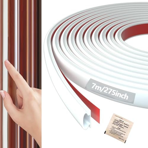 Bettinay 7M D Shape Door Draft Excluder Strip, Sealing Soundproofing Window Draught Excluder Tape, with 1PCS Adhesion Promoter