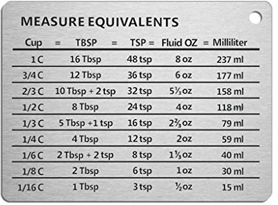 Kodbww Professional Measurement Conversion Chart Refrigerator Magnet Stainless Steel Conversions for Cups Tablespoons Teaspoons Metal