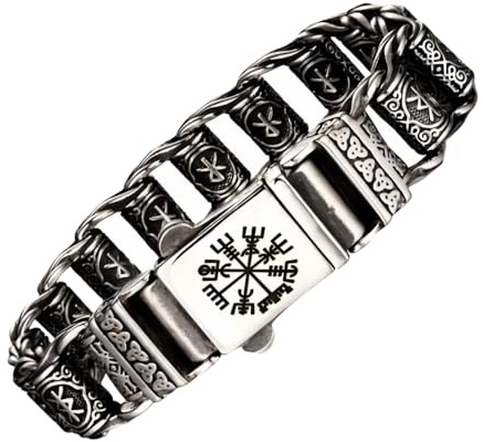 ForFox Punk wikinger armband breites titan edelstahl runen gliederarmband für herren 20/22cm