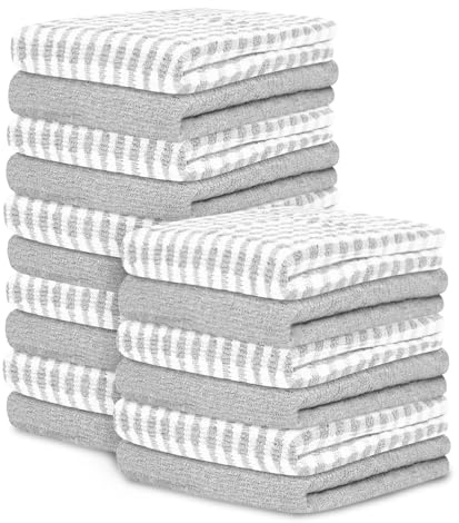 GC GAVENO CAVAILIA Large Tea Towels Pack of 16 | 46 x 65 Cm Silver Check Tea Towel Bar Kitchen Towels Set | Absorbent Chef Tea Towel Dish Cloths For Cleaning | 35% Polyester, 65% Cotton Dish Towels