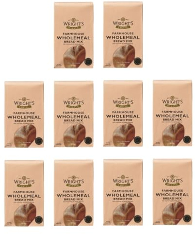 Wright’s Farmhouse Wholemeal Bread Mix 10X500g Bread Machines & Hand Baking – Makes Homemade Loaves, Rolls & Pizza Bases – Suitable for Vegetarians