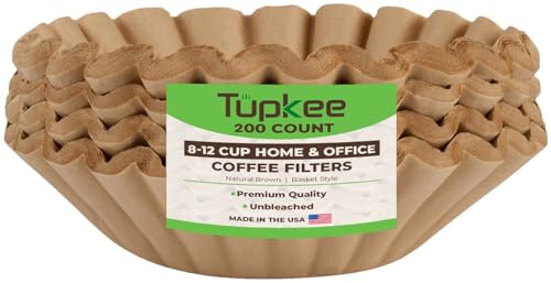 Tupkee Coffee Filters 8-12 Cups - 200 Count, Basket Style, Natural Brown Unbleached Coffee Filter, Made in the USA