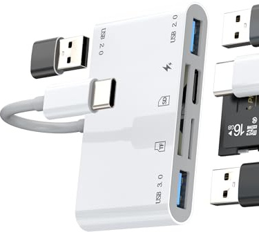 USB C Adapter(6 in 1)SD Micro SD Card Reader USB OTG 3.0 Port for Apple iPhone 16 15 Laptop Digital Camera Memory TF Slot Transfer for iPad Docking Station Type C Adaptor Android External Accessories