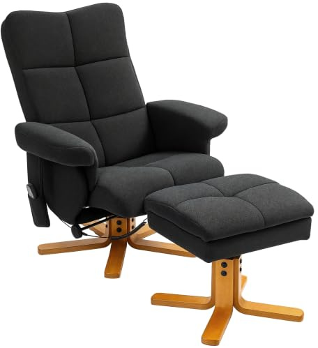 HOMCOM Relaxsessel mit Hocker 360° Drehbar aus Polyester Matt Schwarz | Fernsehsessel, Elektrisch, Liegefunktion, Massage, Massagesessel mit Seitentasche, TV-Sessel, für Wohnzimmer