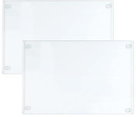 2PCS Tempered Glass Cutting Board with Rubber Feet, 40 x 30 cm Square Chopping Board, Clear Non-Slip Glass Tray for Kitchen Countertop
