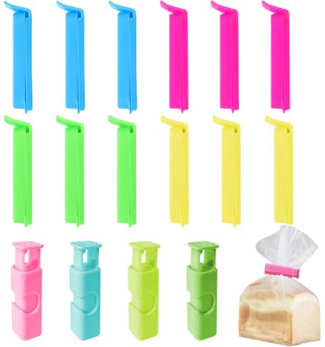 WUSJCOF 16 Piezas Alimentos, Cierre 7/11 cm, Comida Clips Reutilizable para Embalaje de Cocina, Caramelos, Café, para Alimentos, Cocina, Snack, Clips Snackclip (Múltiples Colores)