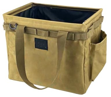 Tool Tote Bag, Foldable Tool Storage Bags Heavy Duty, Open Tool Organizer for Garage, Gardening Workshop, DIY, Indoor & Outdoor, 4 Pockets | 14.6 x 10.6 x 12.6 Inch, Khaki