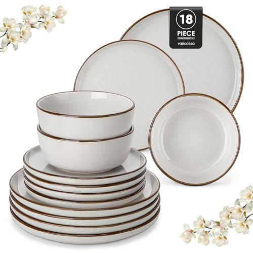 vancasso Loire 18-Piece Stoneware Dinner Set for 6 People, Dinnerware Sets with Plates and Bowls, Scratch Resistant Dinner Service Set for Family or Restaurants, Dishwasher and Microwave Safe, Grey