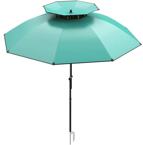 Parapluie de plage coupe-vent, protection solaire UPF 50+, parasol de pêche, parasol de jardin, portable, coupe-vent, inclinable (220 cm)