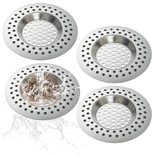 Cozy Inviting 4 PCS Filtro Lavandino, Filtro Lavandino Cucina, Filtro per Lavello in 7.5 cm Acciaio Inox, Per Bagno, Cucina, Filtro Scarico Doccia