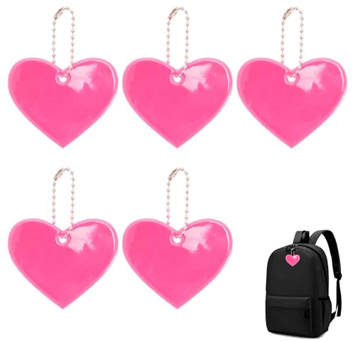 CAPASTEC Reflektor-Anhänger Pink 5 Stück Für Laufen Wasserdicht | Reflektierendes PVC, Wasserdicht, 5.5x6.5cm, Pink, Herzform, Für Rollstühle, Rucksäcke, Hunde, Nachtaktivitäten