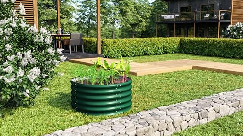 Vitavia Hochbeet Terra 401, seegras, 40 cm, Modell Rund | Wetterfest aus Zincalume® | Ergonomisch & Rückenschonend | Schutz vor Schnecken & Unkraut | Perfekt für Gemüse & Blumen