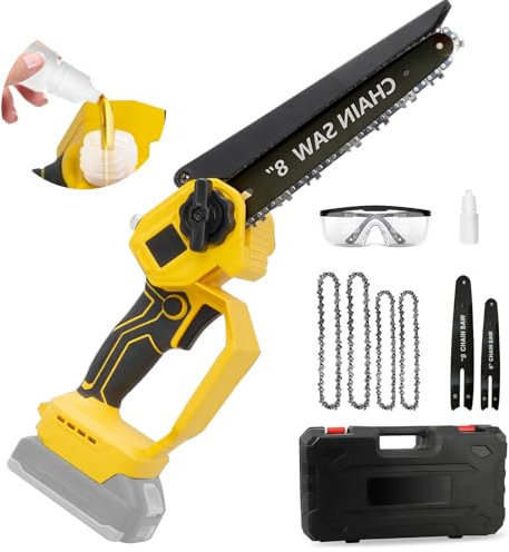 Akku Kettensäge 6&8 Zoll, Elektro Kettensäge kompatibel mit Makita 18V Akkus, Bürstenloser Handkettensäge mit 2 Führung und 4 Ketten für Zum Schneiden von Brennholz, Bäumen, Gartenarbeit