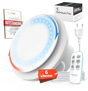 SBONNI Extractor de Baño 150 mm Reversible, 6 Velocidades, Indicador Luminoso, Extractor de Aire con Mando a Distancia, Memoria Inteligente, IPX4, Silencioso Ventilador Baño WC Garaje Sótano