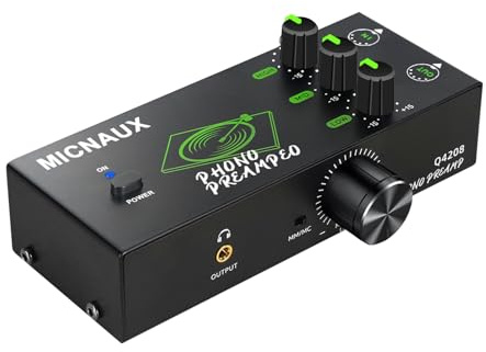 MICNAUX Phono Preamp for Turntable, Mini Hi-Fi Preamplifier with 3 Band EQ for MM & MC Cartridges, 5-pin XLR Input/Output for Vinyl Record Player, Phonograph, Active Speakers, Audio Mixer - 12V DC