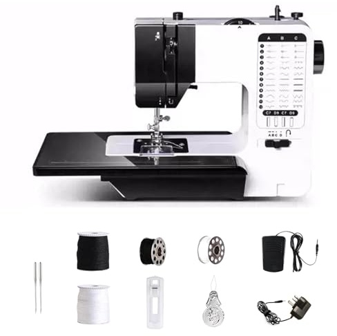 Tragbare Elektrische Nähmaschine mit Anschiebetisch,38 Stichprogrammen Nähmaschine für Anfänger und Kinder,Sewing Machine Mini mit Einstellbarer Geschwindigkeit mit Fußpedal & Nähset
