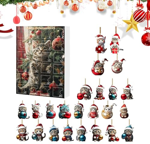 Calendrier De L Avent Pour Noel 2025,Calendrier De Compte A Rebours Noel 24 Jours Ornements Chats 2D En Acrylique - Décoration Festive Fille Garçon Enfant Femme Amie Sœur Cadeau