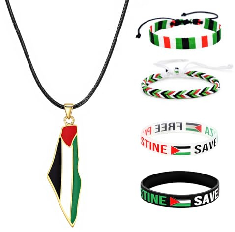 Generisch 2 Stück Palästina Geflochtenes Armband + 2 Stück Palestine Silikon Armband + Palästina Kette Handgefertigt Aus Hochwertigen Materialien Für Familie Und Freunde Die Palästina Unterstützen