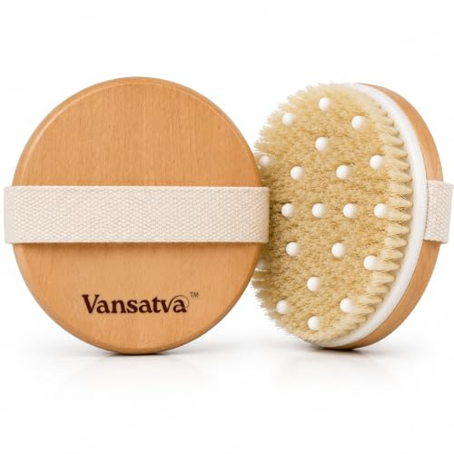 Vansatva Spazzola ayurvedica a secco per il corpo | Spazzola asciutta in setole naturali per una pelle più liscia e più solida, spazzola per il corpo per il bagno e l'esfoliazione | Spazzola Garshana