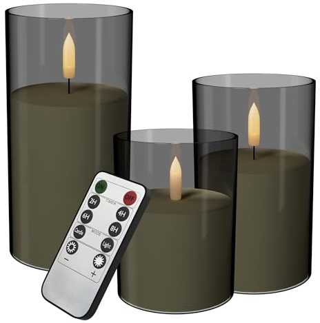 FIVMEN 3 Stück LED Kerzen mit Timerfunktion und Fernbedienung LED Stumpenkerze Weihnachtskerzen Flammenlose Batteriebetriebene LED Wachskerzen LED-Kerzen Flackernde Warmweiß, Grau