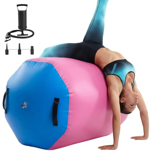 Aufblasbare Air Roll mit Luftpumpe Air Rolle Turnen PVC Air Track Langlebige Air Barrel Gymnastikmatte für Yoga Gymnastik Pilates Fitness, 80 x 100 cm