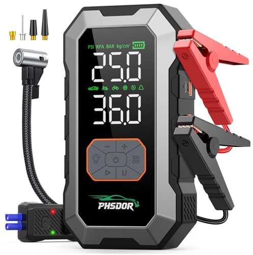 8000A Jump Starter Power Pack with Air Compressor, 25000mAh 150PSI Car Battery Booster Jump Starter (All Gas/10L Diesel), Car Starter Power Pack, Jump Pack with LED Flashlight, Silver