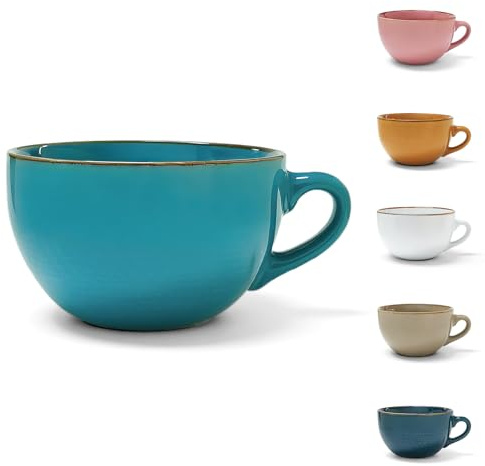 Bocguy Jumbotasse 700ml, Suppentassen mit Henkel, Keramik Tasse Groß, XXL Tasse, Große Kaffeetasse, Kaffeebecher, Müslischalen, Salatschüssel für Büro & Zuhause(Seeblau)