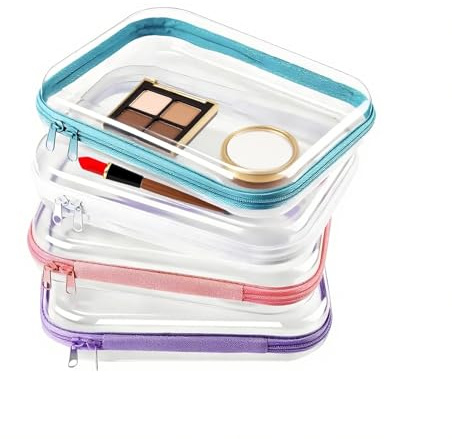 Sacchetti Trasparenti con Zip 4 Pezzi Organizer Contenitore per Astuccio e | Contenitori Multiuso Contenitore Cosmetici, Skincare, Viaggio Donna, Bagno, Campeggio, Spiaggia