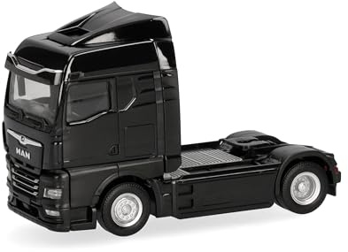 Herpa LKW Modell MAN eTGX GM Zugmaschine 2achs, schwarz, Miniatur im Maßstab 1:87, Sammlerstück, Made in Germany, Kunststoff