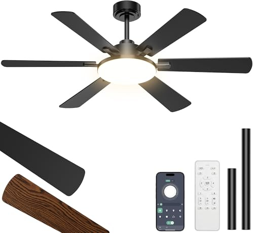 ROTTOGOON Deckenventilator mit Beleuchtung 132cm, Doppelseitige Flügeln | 6 Blätter Deckenventilator mit Fernbedienung Leiser, Reversibler DC Motor, 3CCT Dimmbare LED für Schlafzimmer Wohnzimmer