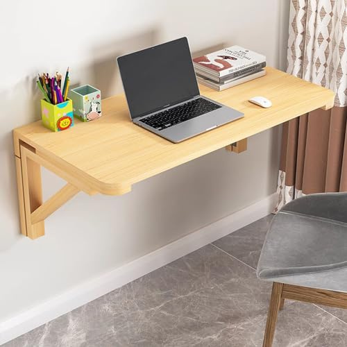 Foldable Wall Mounted Table, Fold-Down Workbench Computer Table, Folding Breakfast Dining Bar Table, Wood Drop-Leaf Table for Laundry Room Home Office Kitchen Bathroom