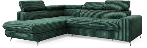Masseno Ecksofa VELISS T L-S mit Schlaffunktion L-Form, Klassisch Sofa mit Bettkasten, Wohnzimmersofa, Couch, Soffa, Bettsofa, Couchgarnitur - Grün, TILIA 39