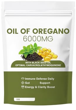 Oreganoolja med svartfröolja (6000mg) - Immun- och matsmältningsstöd - Icke-GMO - 180 count,1Pcs
