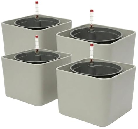 Leni Kalea Cube Hydrokultur-Set 17 cm Würfel 4er-Pack Kieselgrau grau | Pflanztopf rechteckig, Komplettset mit Kulturtopf und Wasserstandsanzeiger