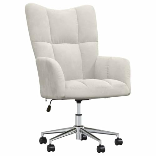Roanoer Relaxsessel Cremeweiß Samt, Polstersessel mit Rollen, Höhenverstellbarer Bürosessel Drehbar, Moderner Loungesessel für Wohnzimmer & Home Office, Ergonomischer Schreibtischstuhl