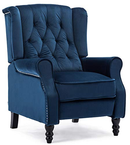 More4Homes ALTHORPE WING BACK FIRESIDE RECLINER FABRIC BONDED LEATHER OCCASIONAL ARMCHAIR SOFA CHAIR (Midnight Blue, Velvet)