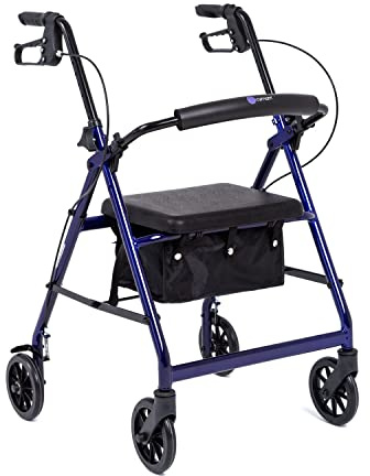 CYMAM | Andador para Mayores, Minusválidos, Adultos o Ancianos | Caminadores para Mayores | Aluminio Ligero Fácil de Plegar y Guardar | Asiento acolchado con respaldo Abatible y Cesta Porta Objetos