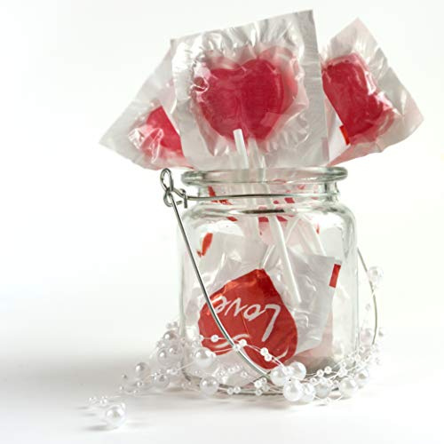 FOOD crew Sucette Coeur avec inscription Love - 40 Sucette en Coeur dans un grand emballage - Bonbon Mariage Décoration de Table pour Mariage Baptême Communion Saint Valentin