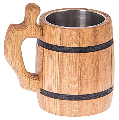 Bierkrug mit Edelstahleinsatz 500ml Holzkrug Bierhumpen Holzbecher Bierseidel