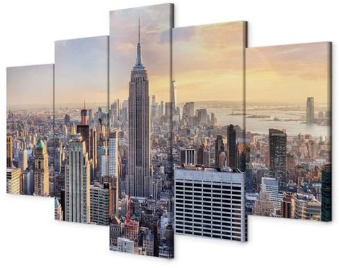 murando - Akustikbild Stadt New York 5 tlg - Bilder Akustikschaum Schallschutz Wand Deko Kunst Akustikpaneele Wandpaneele Schalldämmung Wandbild Schallabsorber Akustikplatten Manhattan d-B-0255-b-m