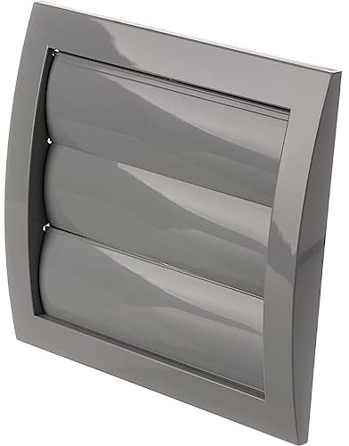 150x150mm / Ø 100mm Grau Lüftungsgitter mit Lamellen/Jalousie - Kunststoff Abschlussgitter mit Flansch - Lamellengitter mit Insektenschutz