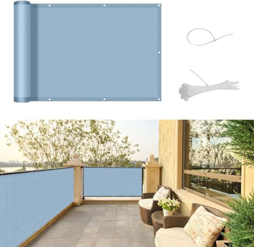 SUNNY GUARD Balkon Sichtschutz Wetterfest 90x300cm Balkonverkleidung Balkonabdeckung Balkonumspannung UV-Schutz Windschutz mit Kabelbinder,Graublau