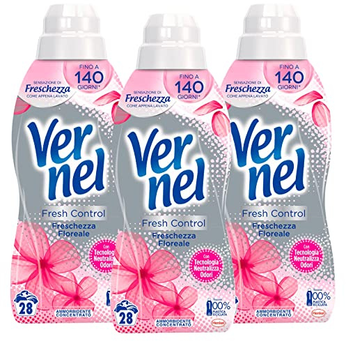 Vernel Fresh Control Frische Blumen Weichspüler Konzentrat mit Technologie neutralisiert Gerüche und Dosierkappe für Mischgewebe und synthetische Stoffe - 3 Flaschen à 700 ml