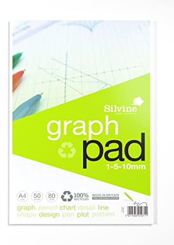 Silvine A4 100% Recycled Graph Paper Pad - Printed 1-5-10mm Graph (50 Sheets)