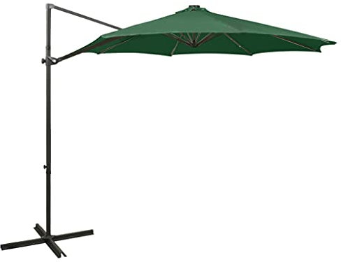 vidaXL Cantilever Garden Parasol with LED Lights - Green 300 cm Diameter - UV Protective and Anti-fade Polyester - Aluminium Structure - 360 degrees Rotatable Outdoor Patio Umbrella